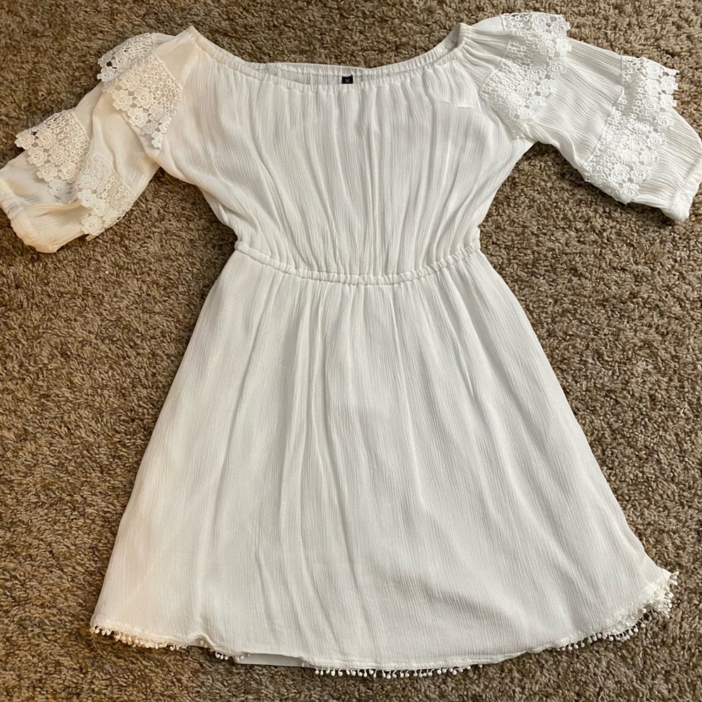White 3/4 sleeve off the should dress, Medium